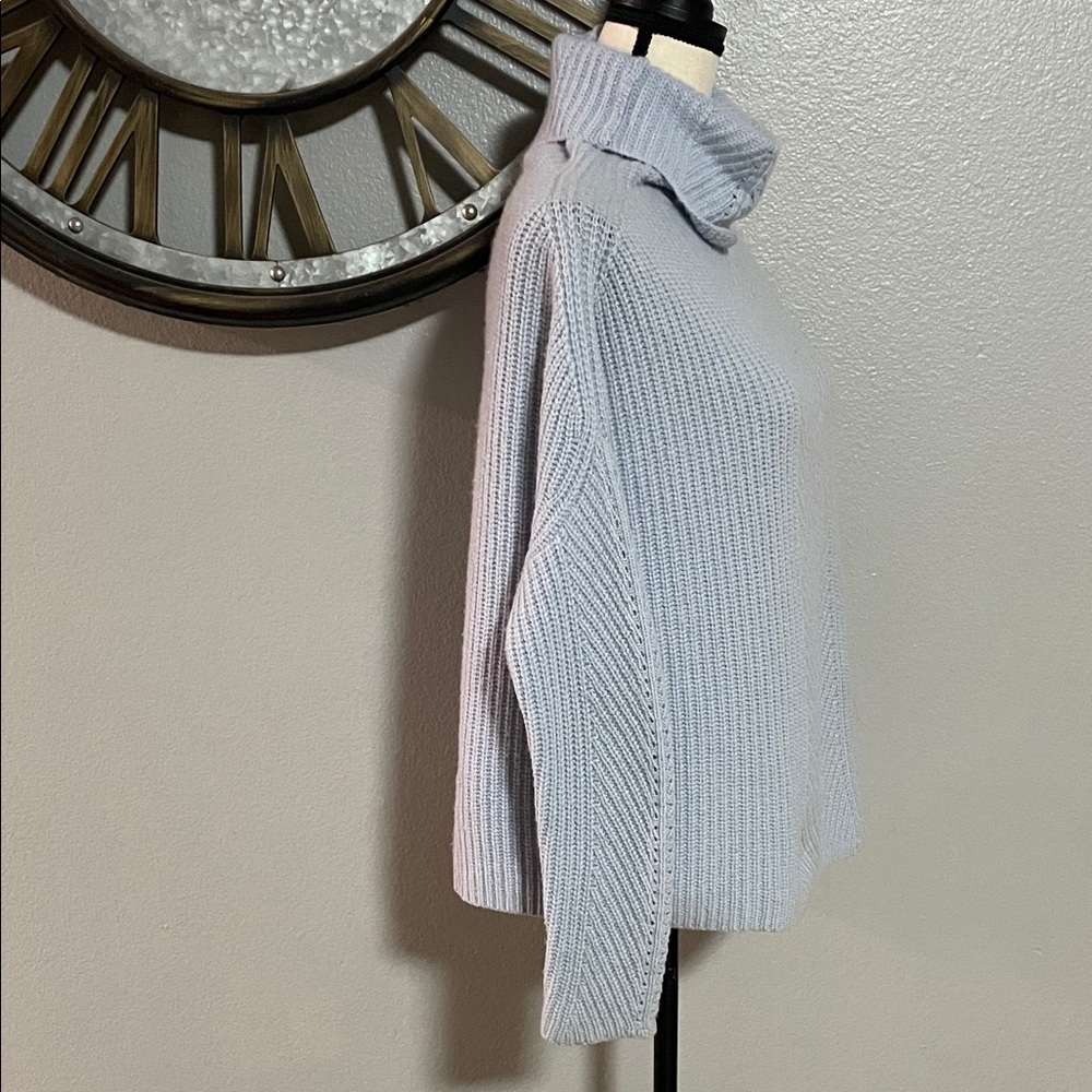 NORDSTROM COLLECTION 100% CASHMERE Women's Light Blue Turtleneck Sweater - Picture 5 of 8